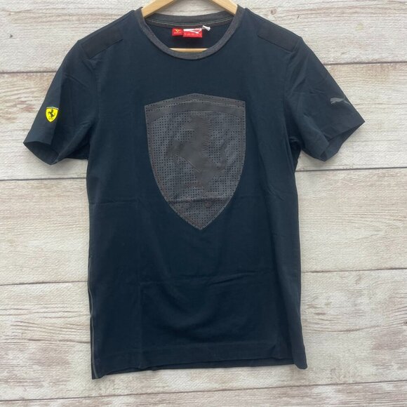 Puma Ferrari Authentic Scuderia T Shirt Graphic Black Official Shield Emblem Sma - Picture 1 of 11